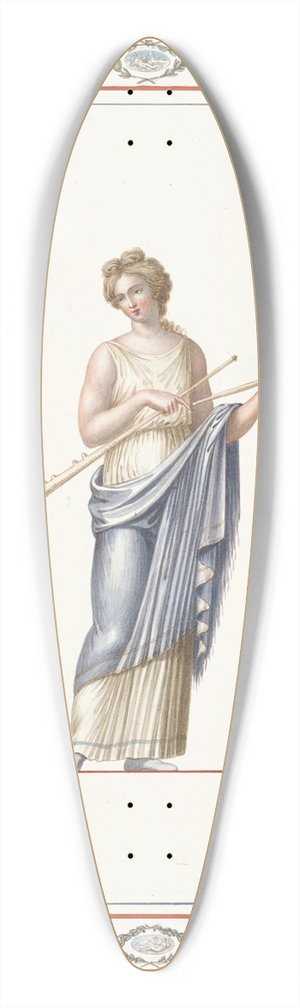 Pierre-Jean Mariette - Woman in classical dress holding two long pipes. 39.3 inch art pintail longboard deck Pierre-Jean Mariette - Woman in classical dress holding two long pipes. 39.3 inch art pintail longboard deck