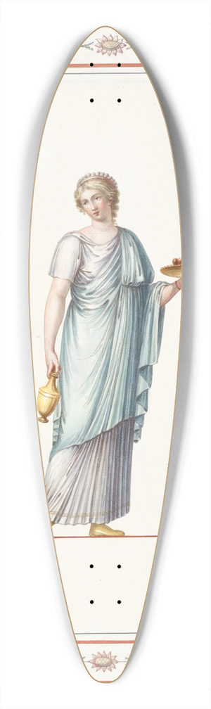 Pierre-Jean Mariette - Woman in classical dress holding vase and platter of food. 39.3 inch art pintail longboard deck Pierre-Jean Mariette - Woman in classical dress holding vase and platter of food. 39.3 inch art pintail longboard deck