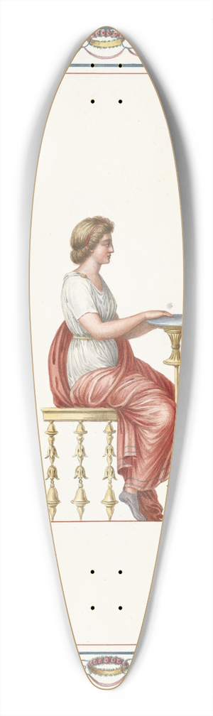 Pierre-Jean Mariette - Woman in classical dress sitting at small table. 39.3 inch art pintail longboard deck Pierre-Jean Mariette - Woman in classical dress sitting at small table. 39.3 inch art pintail longboard deck