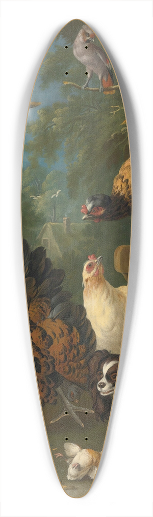 Pieter Casteels III - A Family Of Chickens Fending Off A Spaniel In A Landscape 39.3 inch art pintail longboard deck