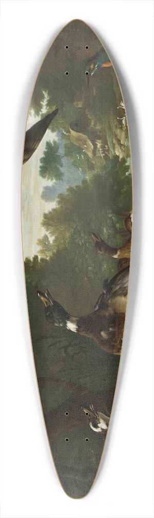Pieter Casteels III - Ducks, a goldfinch, a kingfisher and swans along a river 39.3 inch art pintail longboard deck