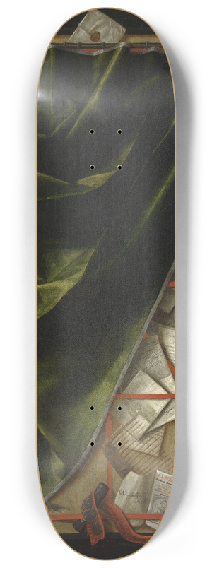 Cornelius Norbertus Gijsbrechts - Trompe-loeil; Letter Rack with a Pocket Violin and a Pistol 8.25 inch art skate deck