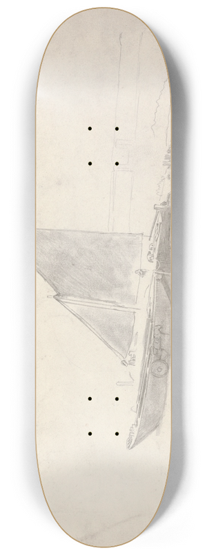 Cornelius Varley - Study of Boats with Horses and Carts 8.25 inch art skate deck