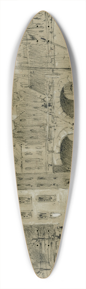 Pieter van Loon - Schepen aangemeerd aan de kade in stad bij boogbrug 39.3 inch art pintail longboard deck