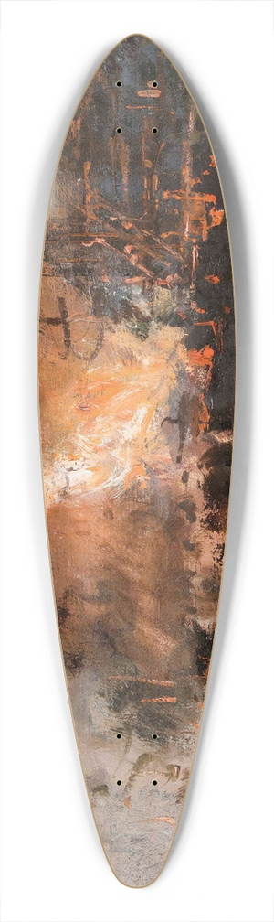 Pompeo Mariani - Boat on fire in a harbour 39.3 inch art pintail longboard deck