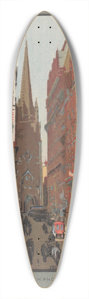 Rachael Robinson Elmer - Trinity Church and Wall Street 39.3 inch art pintail longboard deck