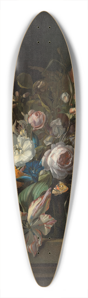 Rachel Ruysch - Tulips, rose, honeysuckle, apple blossom, poppies and other flowers in a glass vase, with a butterfly, on a marble ledge 39.3 inch art pintail longboard deck