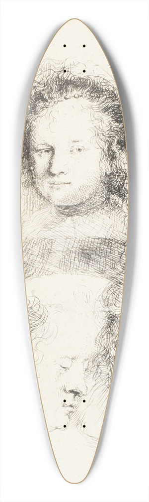 Rembrandt van Rijn - Studies of the Head of Saskia and Others 39.3 inch art pintail longboard deck Rembrandt van Rijn - Studies of the Head of Saskia and Others 39.3 inch art pintail longboard deck
