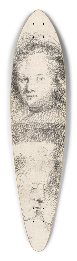 Rembrandt van Rijn - Studies of the Head of Saskia and Others 39.3 inch art pintail longboard deck Rembrandt van Rijn - Studies of the Head of Saskia and Others 39.3 inch art pintail longboard deck