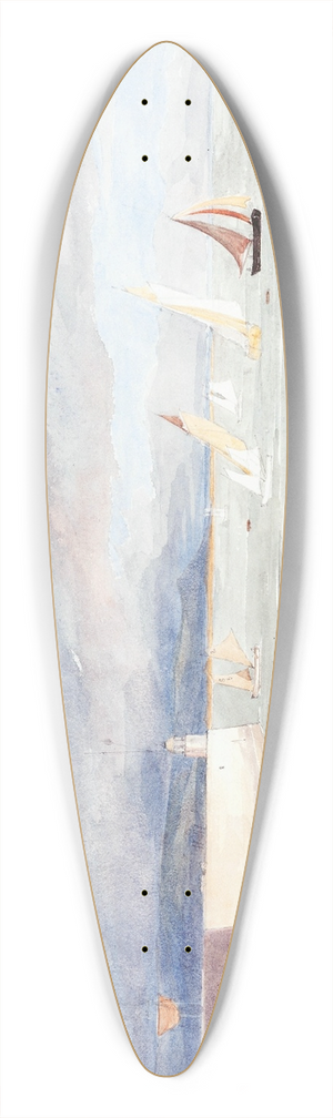 Rev. James Bulwer - Shore Scene with Sailboats 39.3 inch art pintail longboard deck