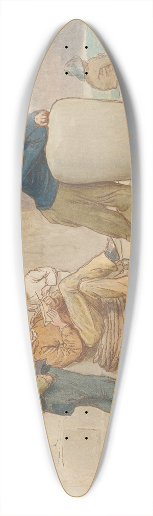 Robert Barnes - Three Men and Two Boys Sitting on a Pier 39.3 inch art pintail longboard deck