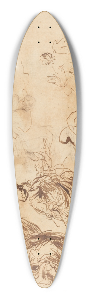 Roman 17th Century - Studies for a Biblical Scene with God the Father Appearing to a Bearded Male Figure 39.3 inch art pintail longboard deck Roman 17th Century - Studies for a Biblical Scene with God the Father Appearing to a Bearded Male Figure 39.3 inch art pintail longboard deck