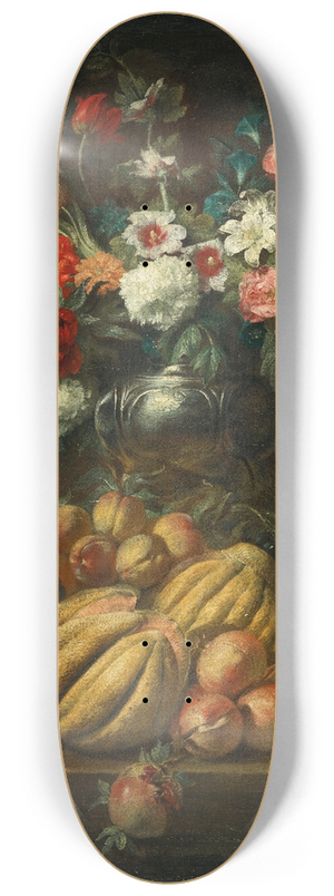 Abraham Brueghel - Flowers in a vase and fruit on a table 8.25 inch art skate deck