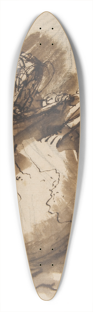 Salvator Rosa - Three Figures around a globe 39.3 inch art pintail longboard deck Salvator Rosa - Three Figures around a globe 39.3 inch art pintail longboard deck
