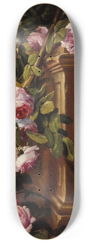 Abraham Brueghel - Roses in a garden with a sculpted plinth 8.25 inch art skate deck