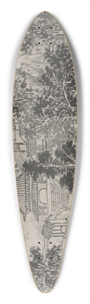 Shen Zhou - Distant View of Tiger Hill from the Canal Mooring 39.3 inch art pintail longboard deck