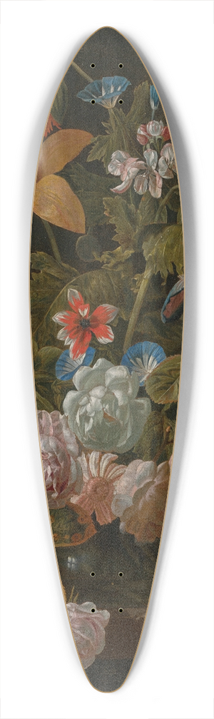 Simon Pietersz. Verelst - Tulips, roses, an iris and various flowers in a glass vase on a stone ledge 39.3 inch art pintail longboard deck