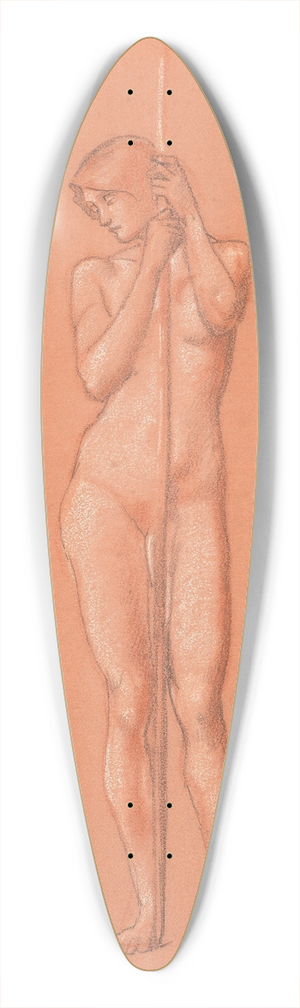 Sir Edward Coley Burne-Jones - Nude study for attendant figure holding a spear in The Sleep of Arthur in Avalon 39.3 inch art pintail longboard deck