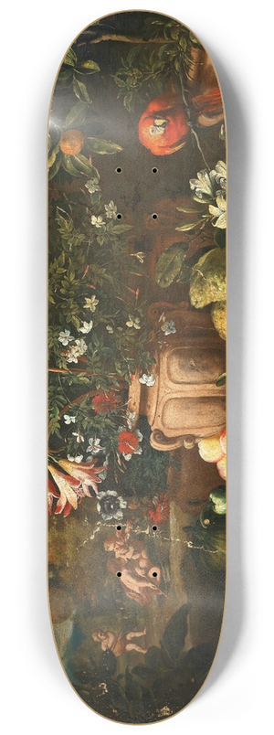 Abraham Brueghel - Still life of flowers with fruits, putti and animals 8.25 inch art skate deck Abraham Brueghel - Still life of flowers with fruits, putti and animals 8.25 inch art skate deck