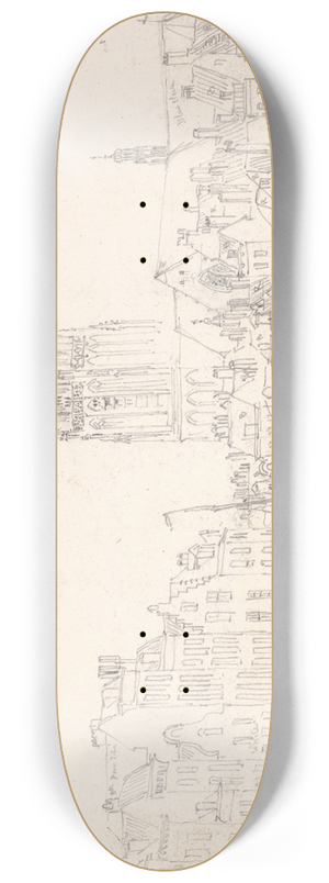 David Cox - Rotterdam; The Church of St. Lawrence 8.25 inch art skate deck