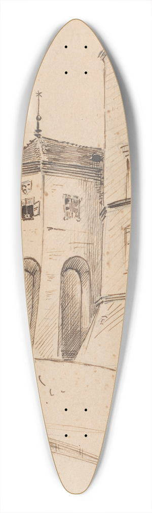 Stanisaw Wyspiaski - View of the Hens Foot Tower and Sigismund Tower of the Wawel Castle 39.3 inch art pintail longboard deck