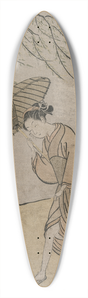 Suzuki Harunobu - Woman Running Past a Willow Tree in a Breeze 39.3 inch art pintail longboard deck