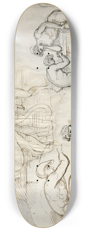 David Humbert de Superville - Diverse naaktfiguren in diverse houdingen aan tafel 8.25 inch art skate deck