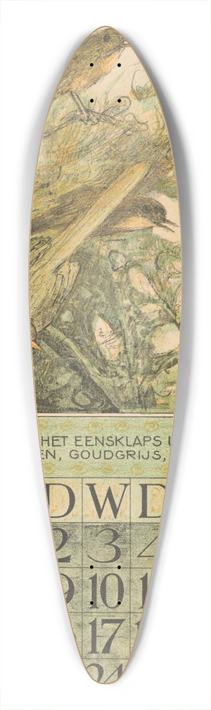 Theo van Hoytema - Kalenderblad april met drie vogels 39.3 inch art pintail longboard deck