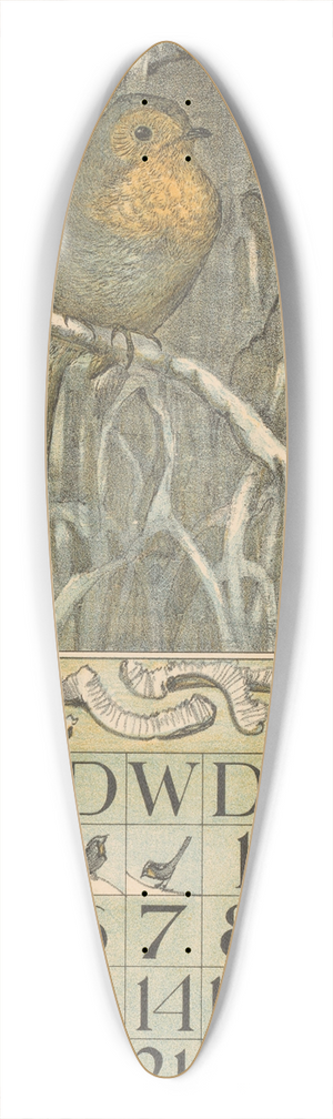 Theo van Hoytema - Kalenderblad december met roodborstje 39.3 inch art pintail longboard deck
