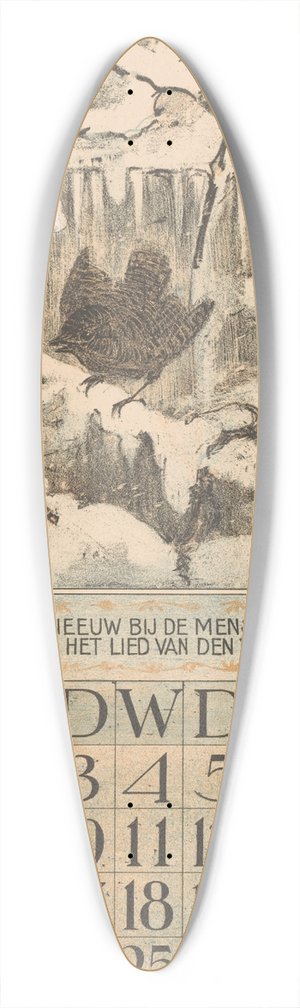 Theo van Hoytema - Kalenderblad december met winterkoninkje 39.3 inch art pintail longboard deck
