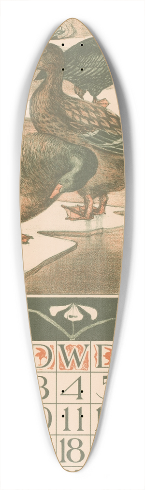 Theo van Hoytema - Kalenderblad februari met eenden 39.3 inch art pintail longboard deck