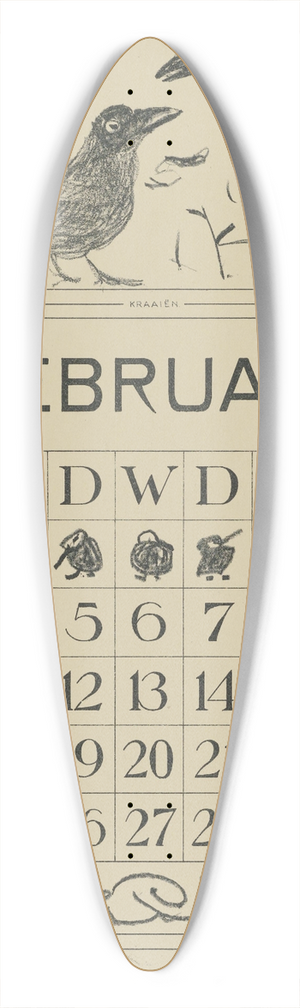 Theo van Hoytema - Kalenderblad februari met kraaien 39.3 inch art pintail longboard deck