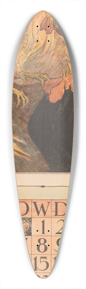 Theo van Hoytema - Kalenderblad maart met twee hanen 39.3 inch art pintail longboard deck