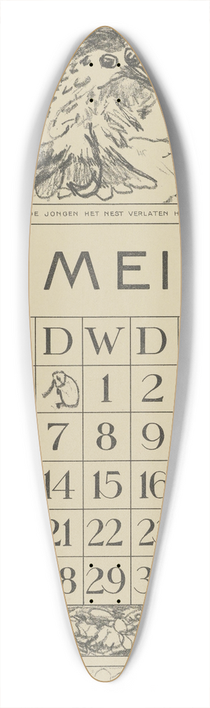 Theo van Hoytema - Kalenderblad mei met vliegende vogel 39.3 inch art pintail longboard deck