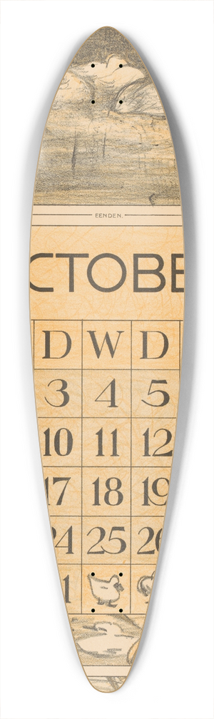 Theo van Hoytema - Kalenderblad oktober met eenden 39.3 inch art pintail longboard deck