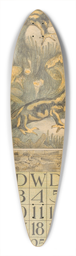 Theo van Hoytema - Kalenderblad oktober met salamanders 39.3 inch art pintail longboard deck