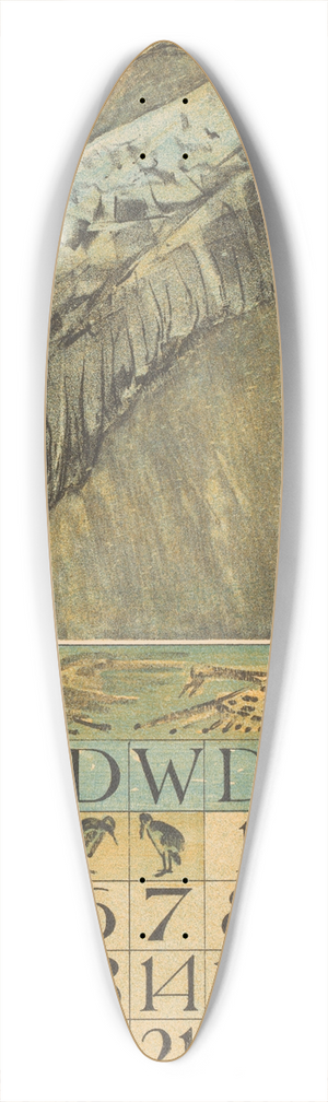 Theo van Hoytema - Kalenderblad oktober met vliegende vogel 39.3 inch art pintail longboard deck