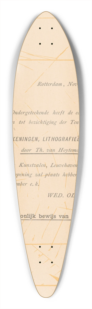 Theo van Hoytema - Uitnodiging met spin 39.3 inch art pintail longboard deck Theo van Hoytema - Uitnodiging met spin 39.3 inch art pintail longboard deck