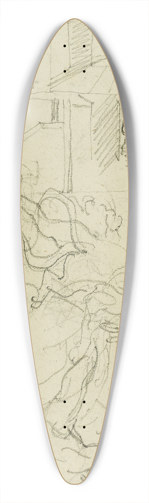 Thodore Gricault - Two compositional studies of a lion hunt 39.3 inch art pintail longboard deck Thodore Gricault - Two compositional studies of a lion hunt 39.3 inch art pintail longboard deck