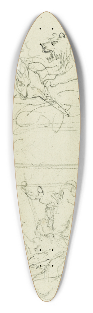 Thodore Gricault - Two compositional studies of a lion hunt 39.3 inch art pintail longboard deck Thodore Gricault - Two compositional studies of a lion hunt 39.3 inch art pintail longboard deck