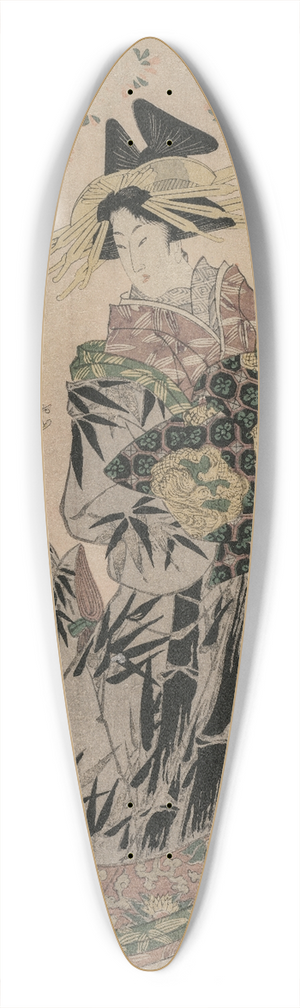 Toyokuni Utagawa - The Courtesan Katakoshigi (?) of Maruebiya with her Kamuro Ageha and Midori 39.3 inch art pintail longboard deck