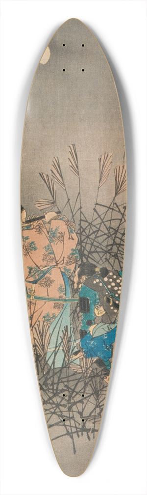 Tsukioka Yoshitoshi - Fujiwara no Yasumasa Playing the Flute by Moonlight on an Open Moor 39.3 inch art pintail longboard deck