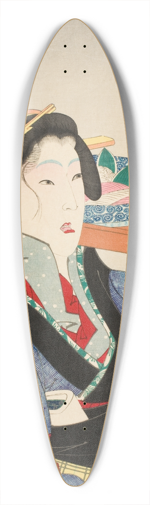 Tsukioka Yoshitoshi - Looking Weighed Down; The Manner of a Waitress at Fukagawa in the Tenp Era 39.3 inch art pintail longboard deck