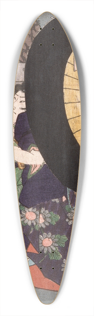 Tsukioka Yoshitoshi - Nikki Bennosuke with Umbrella 39.3 inch art pintail longboard deck