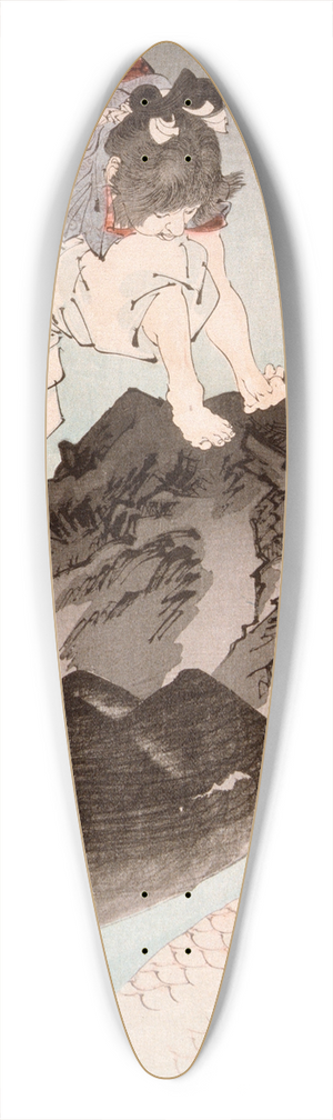 Tsukioka Yoshitoshi - Oniwakamaru Observing the Great Carp in the Pond 39.3 inch art pintail longboard deck