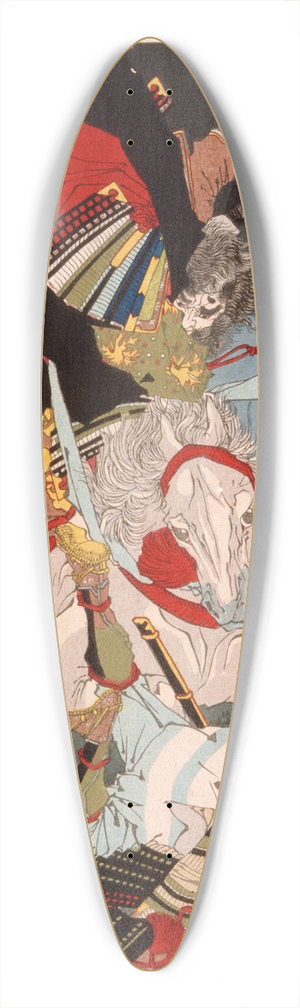 Tsukioka Yoshitoshi - Sagami Jir and Taira no Masakado Attacking an Opponent on Horseback 39.3 inch art pintail longboard deck