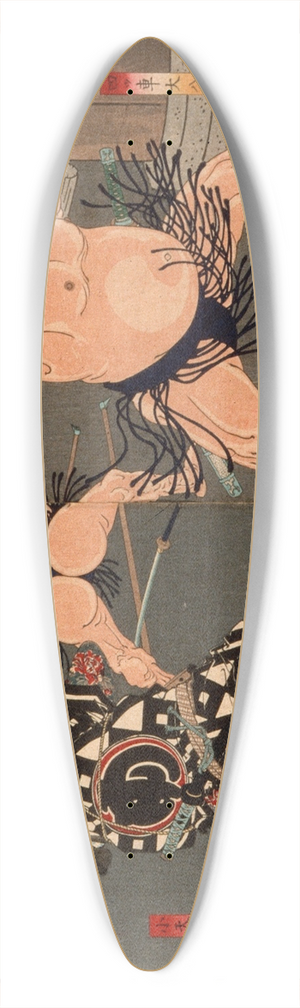 Tsukioka Yoshitoshi - Yotsuguruma Daihachi and Kotengu Heisuke Duel during the Battle of the Wrestlers and the Firemen at Shinmei Shrine 39.3 inch art pintail longboard deck