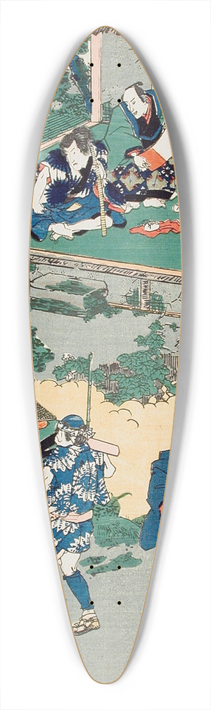 Utagawa Kunisada (Toyokuni III) - Act VI; Kampei Signing the Roll of the Forty-Seven Rnin; Okaru, after Being Sold, is Taken by Palanquin to Kyoto Brothel 39.3 inch art pintail longboard deck