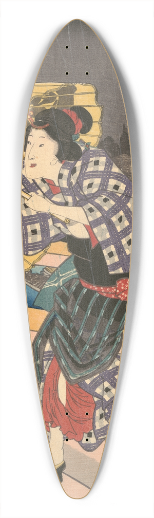 Utagawa Kunisada (Toyokuni III) - Rainy Scene on a Bridge (Ame no To no Sue) 39.3 inch art pintail longboard deck