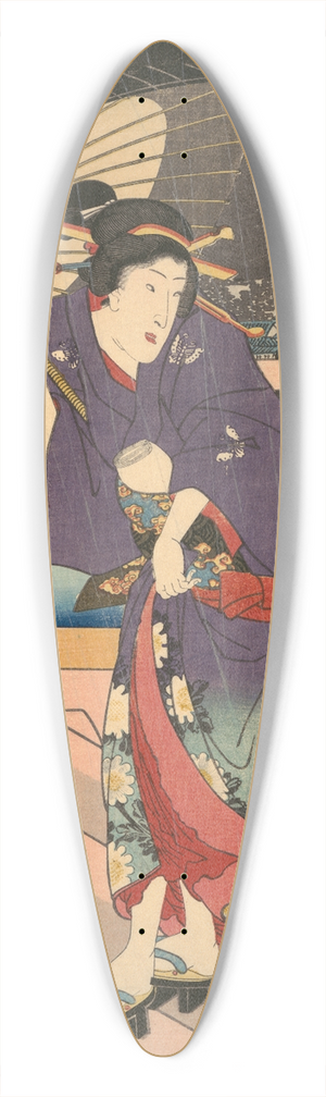 Utagawa Kunisada (Toyokuni III) - Rainy Scene on a Bridge (Ame no To no Sue) 39.3 inch art pintail longboard deck